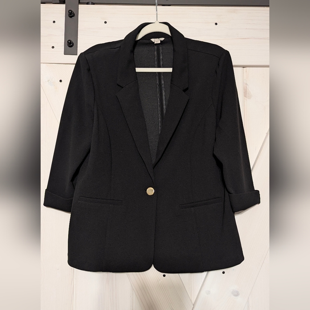 CATO Women's Black Blazer Single Button Jacket 3/4 length sleeves size Large